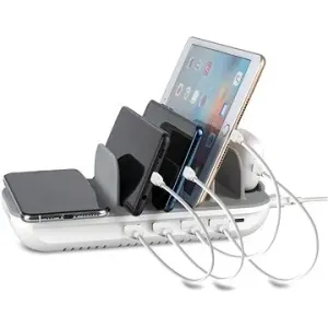 4smarts Charging Station Family Evo 63W with PD, Wireless Charger and Cables, grey / white
