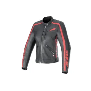 Alpinestars Stella Dyno Leather Jacket Black Haute Red Größe L