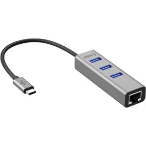 AlzaPower AluCore USB-C (M) auf 3 × USB-A (F) mit LAN-Anschluss - grau