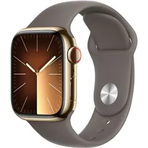 Apple Watch Series 9 41mm Cellular Edelstahlgehäuse Gold mit Sportarmband Tonbraun - S/M