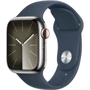 Apple Watch Series 9 41mm Cellular Edelstahlgehäuse Silber mit Sportarmband Sturmblau - M/L
