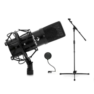 Auna DJ PA Bühnen- & Studio Mikrofonset mit Mikrofon, Stativ und Mikrofonabschirmung