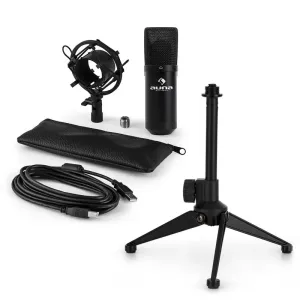 Auna MIC-900B USB Mikrofonset V1 | schwarzes Kondensator-Mikrofon | Tischstativ
