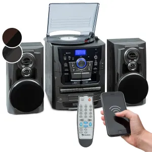 Auna Franklin Stereoanlage Plattenspieler 3-fach-CD-Player BT Kassetten AUX USB-Port