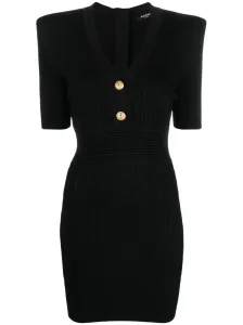 BALMAIN - V-neck Button-embossed Knit Short Dress #1002173