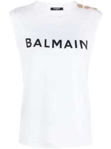 BALMAIN - Logo Organic Cotton Sleeveless Top #1509048