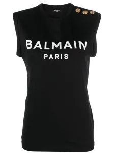 BALMAIN - Logo Organic Cotton Sleeveless Top #1509077