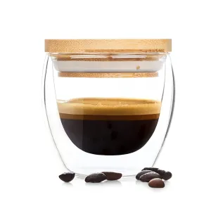 Bambuswald Kaffeeglas mit Deckel 100 ml handgemacht Borosilikatglas Bambus
