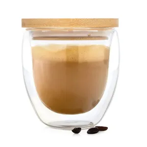 Bambuswald Kaffeeglas mit Deckel 240 ml handgemacht Borosilikatglas Bambus