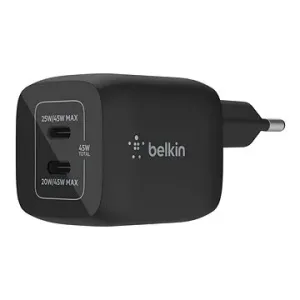Belkin Boost Charge 45W PD PPS Dual USB-C GaN Charger Universal, Black