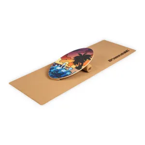 BoarderKING Indoorboard Allrounder Balance Board + Matte + Rolle Holz / Kork