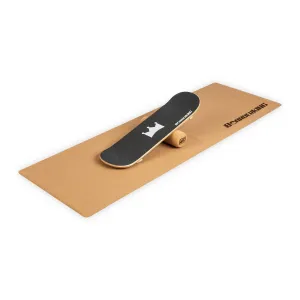 BoarderKING Indoorboard Skate Balance Board + Matte + Rolle Holz / Kork