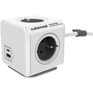 Cubenest Powercube Extended USB PD 20W, A+C, 4x Steckdose, 3m, weiß/grau