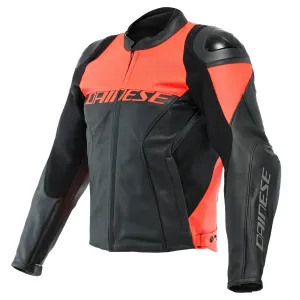Dainese Racing 4 Perforated Leather Schwarz Fluo Rot Jacke Größe 54
