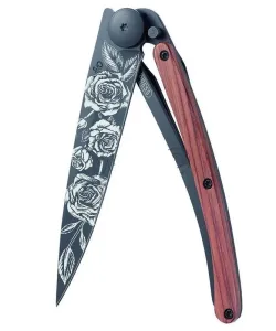 Taschen- Messer Deejo 1GB137 Black Tattoo 37g, korallenholz, roses