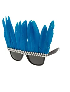 Kostümzubehör Brille mit blauen Federn