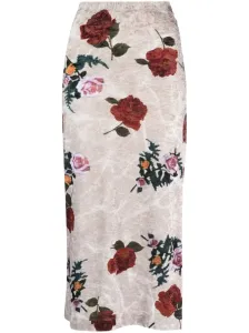 DRIES VAN NOTEN - Rose Print Velvet Long Skirt