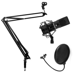 Electronic-Star Studio Mikrofonset mit Mikrofon & Mikrofonarmstativ & Pop-Schutz schwarz