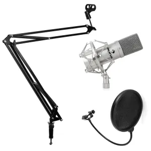Electronic-Star Studio Mikrofonset mit Mikrofon & Mikrofonarmstativ & Pop-Schutz silber
