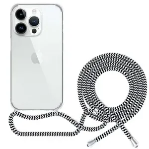 Spello Crossbody Hülle mit Lanyard für iPhone 15 - transparent / schwarz-weißes Lanyard