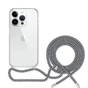 Epico Transparentes Cover mit Lanyard für iPhone 13 - schwarz-weiß