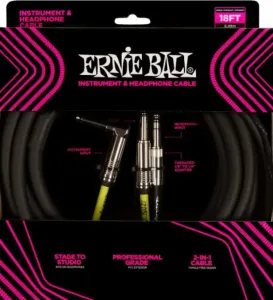Ernie Ball Instrument and Headphone Cable Schwarz 50,5 cm Gerade Klinke - Winkelklinke