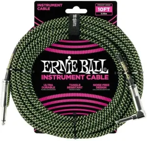 Ernie Ball P06077-EB Grün-Schwarz 3 m Gerade Klinke - Winkelklinke
