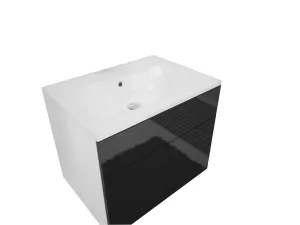 Expedo Badschrank unter dem Waschbeken LARTO, 60x47x45, weiß/schwarz Glanz