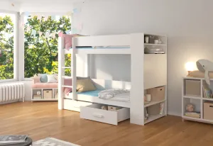 Expedo Etagenbett für Kinder GARNETA + 2x Matratze, 90x200, Weiß