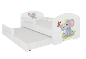 Expedo Kinderbett mit Schutzbarriere FROSO II, 160x80, Muster f2, Elefant