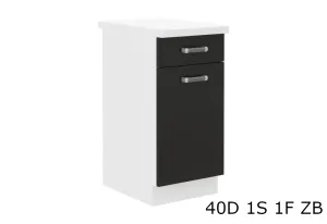Expedo Küchenunterschrank mit Arbeitsplatte EPSILON 40D 1S 1F ZB, 40x82x60, schwarz/weiß