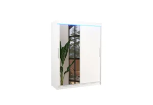 Expedo Schiebetürenschrank mit Spiegel ROSATO, 150x200x58, Weiß + LED