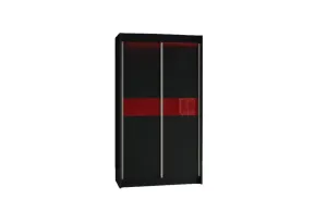 Expedo Schiebetürenschrank ALEXA + Leise Verschiebung, schwarz/rotes Glas, 120x216x61
