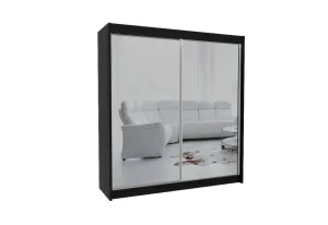 Expedo Schwebetürenschrank mit Spiegel ROBERTA + Türdämpfer, 200x216x61, schwarz