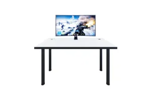Expedo Gaming Tisch CODE X2 mit LED, 135x73-76x65, weiß/schwarze Beine + USB HUB