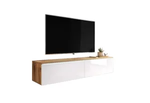 Expedo TV-Tisch MENDES D 140, 140x30x32, Eiche wotan/weiß Glanz + LED #1583324