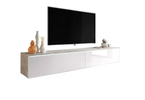 Expedo TV-Tisch MENDES D 180, 180x30x32, beton/weiß Glanz + LED #1583329