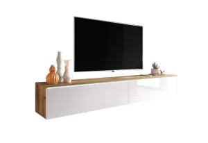 Expedo TV-Tisch MENDES D 180, 180x30x32, Eiche wotan/weiß Glanz + LED