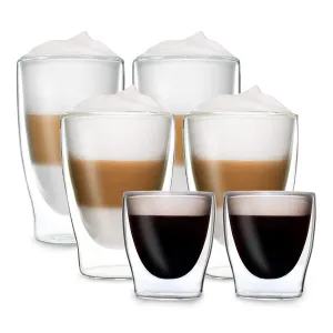 Feelino DUOS doppelwandiges Glas | Thermoglas | 2 x 80, 310,  400 ml | Trinkglas | Espressoglas,  Teeglas, Shotglas | für heiße und kalte Getränke | Borosilikatglas| hitze- und  kältebeständig | handgemacht | spülmaschinenfest | Schwebe-Effekt