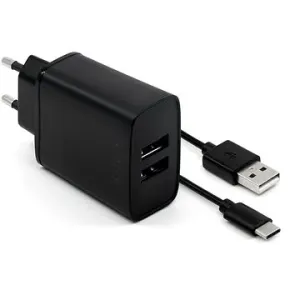 FESTE Smart Rapid Charge 15W mit 2xUSB Ausgang und USB / USB-C Kabel 1m schwarz