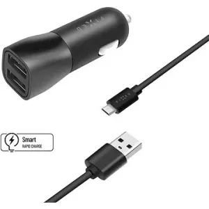FIXED Ladegerät mit 2 x USB Ausgang und USB/micro USB Kabel 1 Meter - 15 Watt Smart Rapid Charge - schwarz