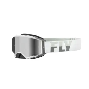 FLY Racing Zone Pro Goggle White Grey W Silver Mirror Smoke Lens Größe