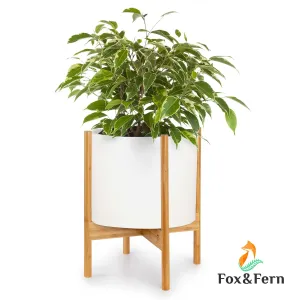 Fox & Fern by blumfeldt Gendt + Zeist Pflanztopf & Ständer Set Größe L Faserstein Bambus