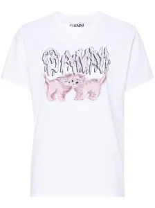 GANNI - Cats Print Cotton T-shirt