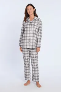 Damenpyjama aus Flanell BLANCA Creme-Schwarz / Cream-Black XL
