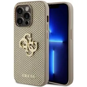 Guess PU Perforated 4G Glitter Metal Logo Back Cover für iPhone 15 Pro Gold
