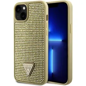 Guess Rhinestones Triangle Metal Logo Back Cover für iPhone 15 Gold