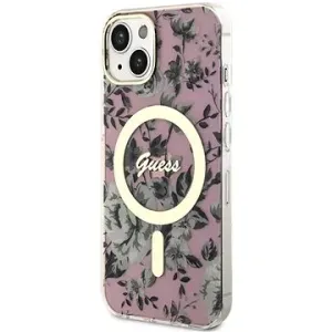 Guess PC/TPU Flowres IML MagSafe kompatibles Back Cover für iPhone 14 Pink