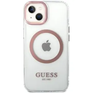 Guess Transparent MagSafe kompatibles Back Cover für iPhone 14 Plus Pink
