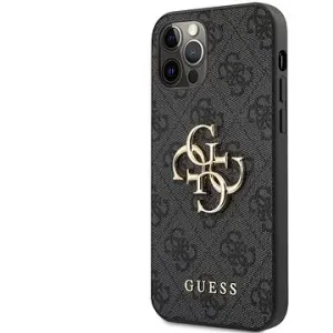 Guess PU 4G Metall Logo Back Cover für Apple iPhone 12 Pro Max Grey